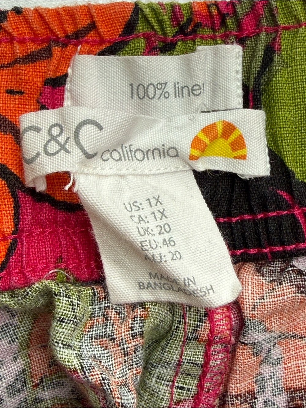 C & C California Women's Linen Tropical Print Wide Leg Jaguar Summer Pants Sz 1X - Picture 9 of 9